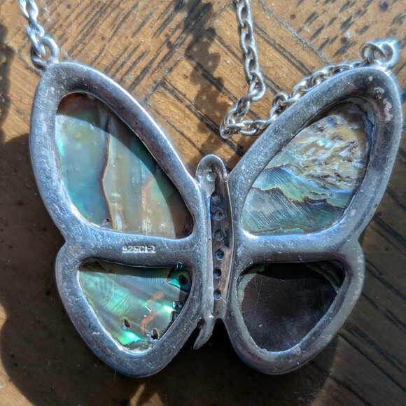 Sterling Silver Abalone Butterfly Necklace - Picture 4 of 7